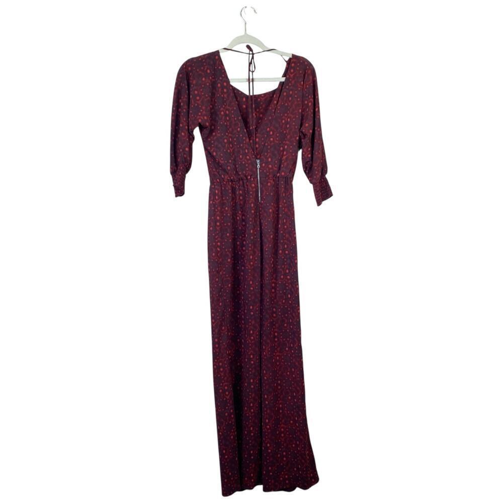 ALICE & OLIVIA Leiby Wide Leg Jumpsuit in Bordeaux Dot Size Medium - Picture 3 of 11